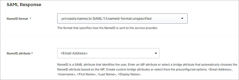 Screenshot of Duo, SAML NameID